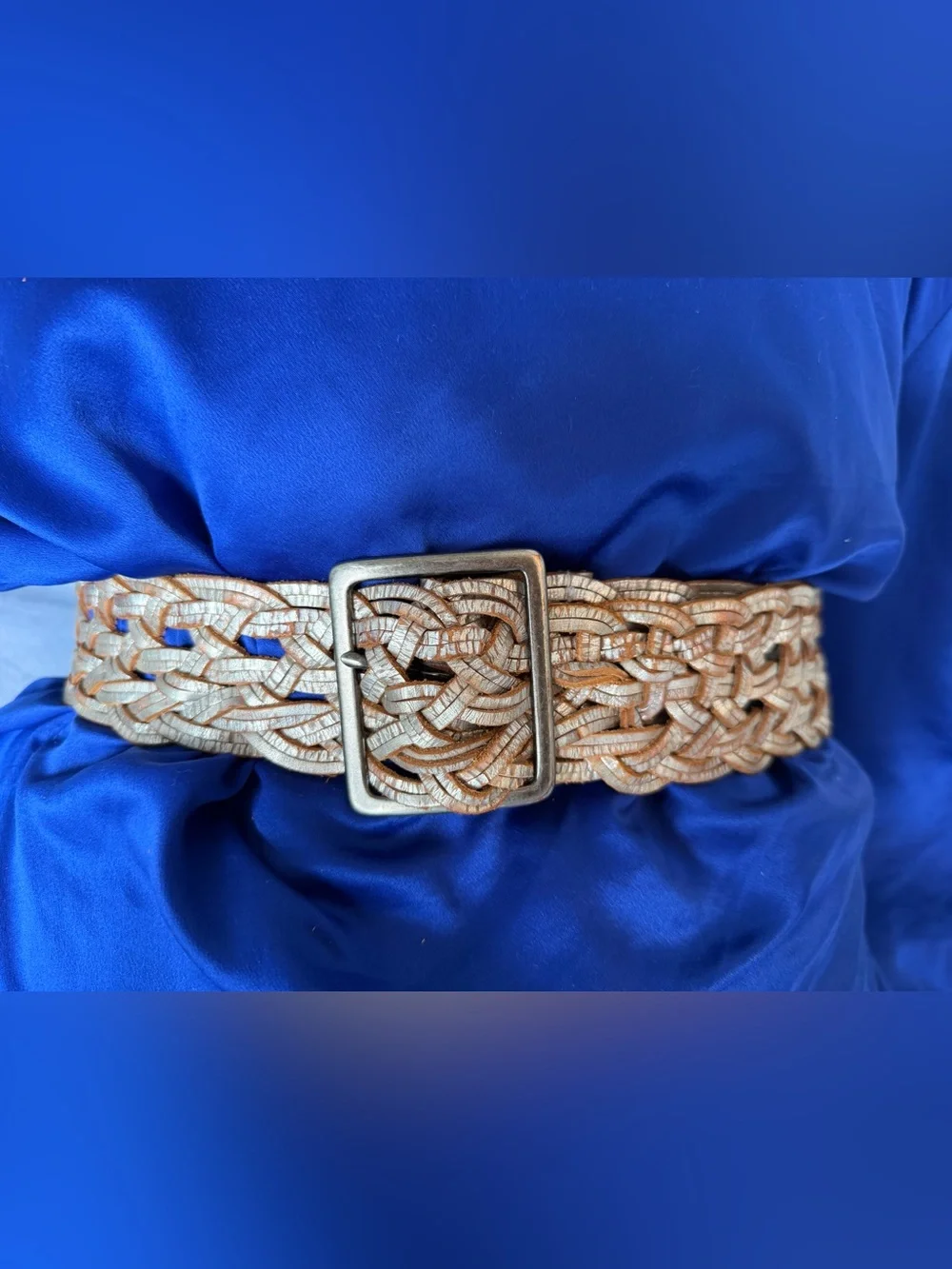 Silver leather braided belt